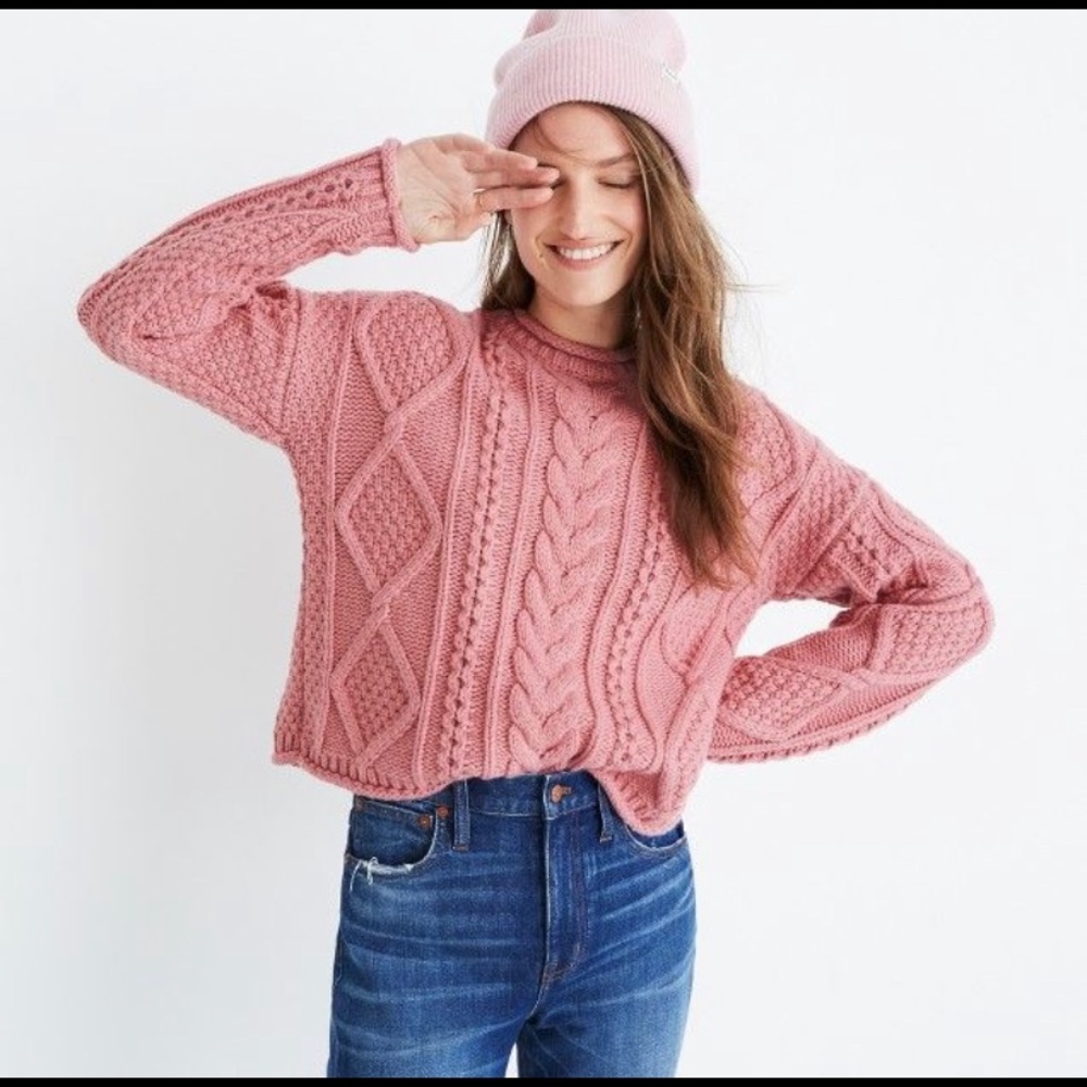 Madewell Pink Cable Knit Sweater